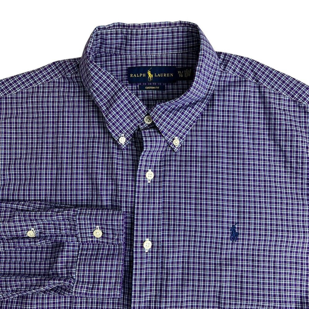 Ralph Lauren Mens XL Purple Plaid Long Sleeve Button Down Shirt Custom Fit
